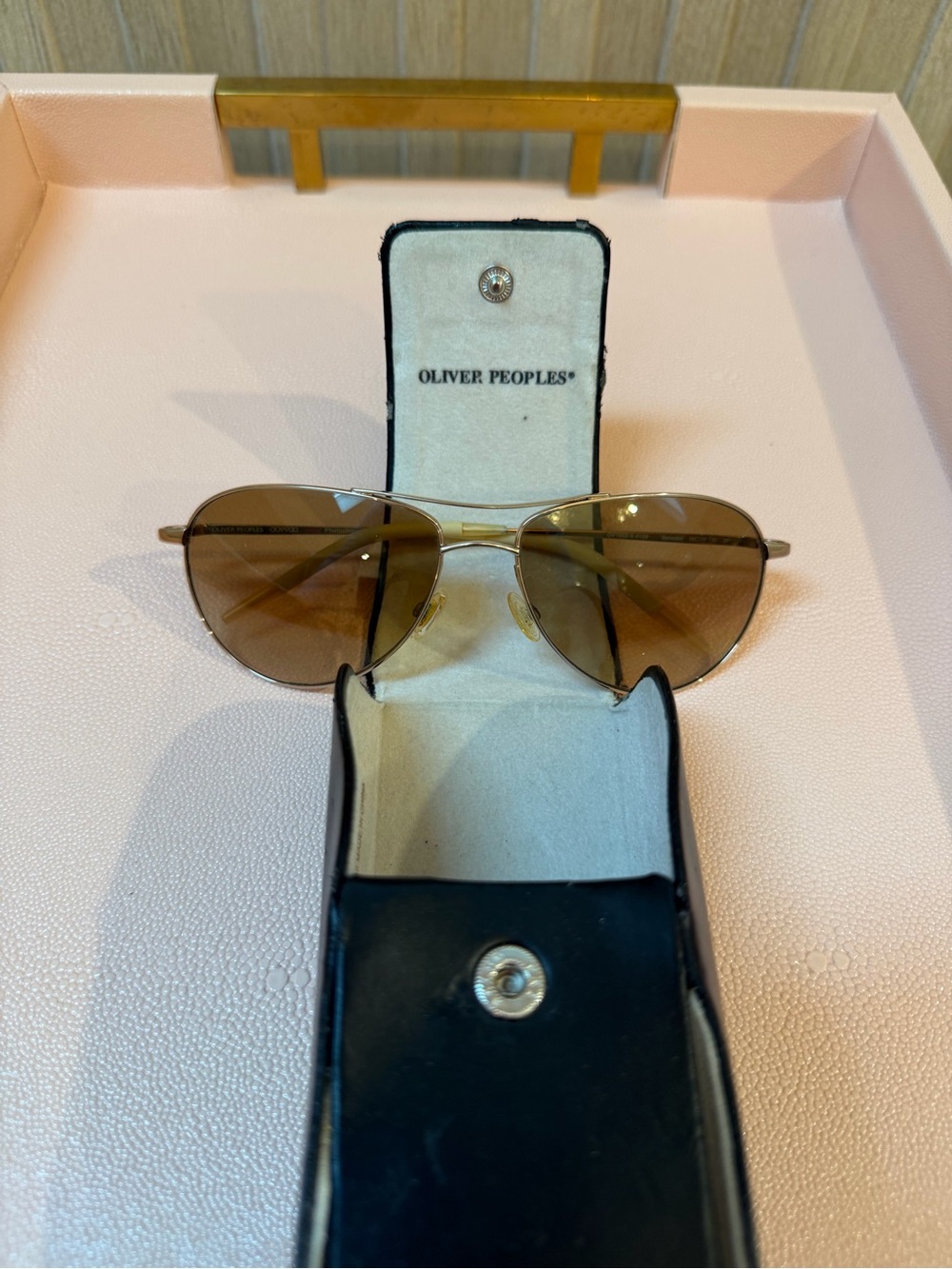 Oliver Peoples Gold Frame Aviator Benedict Sunglasses with Brown Lenses